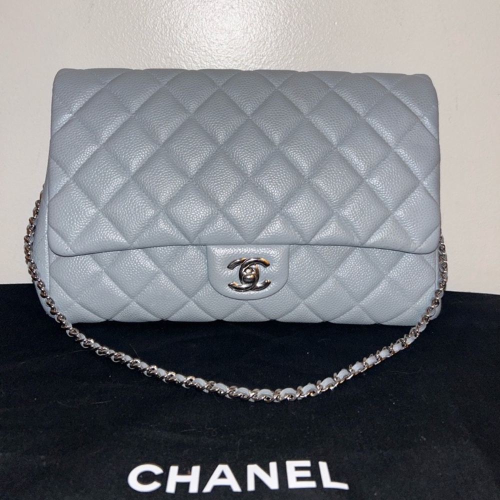 Chanel Flap Handbag Caviar Slate Blue